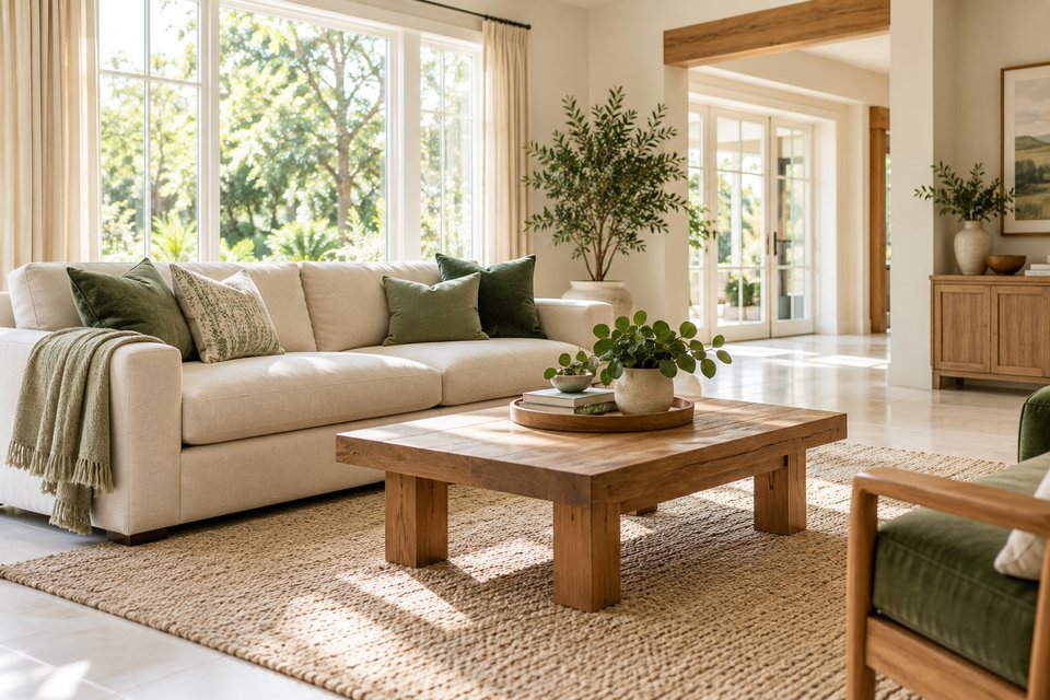 Fresh living room illustrating home cleaning services available on the Wirral